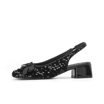 JOSINY Chanel-Inspired Medium Heel Shoes 4.5cm Women's Black/Silver