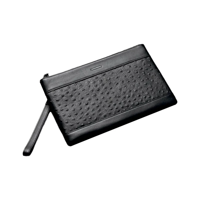 PESASRIE Genuine Leather Top Grain Cow Leather Handheld Envelope Bag Regular Men's Black-1
