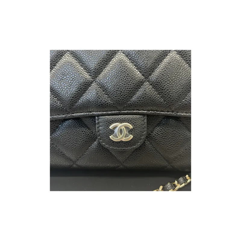 CHANEL WOC Leather With Litchi Grain Calfskin Shoulder Bag, Crossbody Bag Women's Black-6
