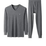 Men's V-Neck Clothing Sets (Dark Gray) 100% cotton Antibacterial/Brushed for Heat Retention