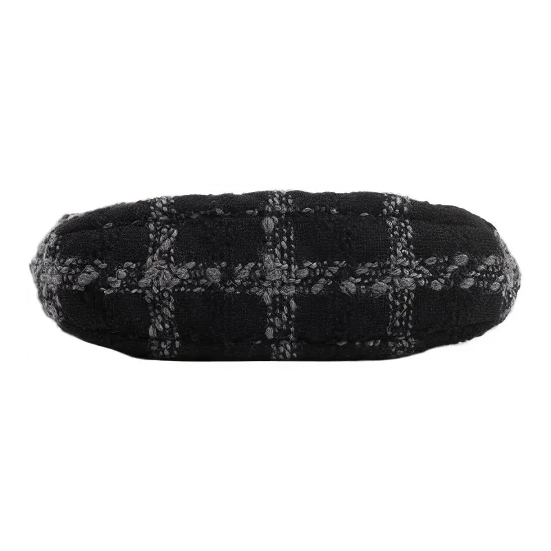 CHANEL 22K Autumn And Winter Woolen Hobo Bag, Hippie Bag, Shoulder Bag, Handbag Women's Black-2