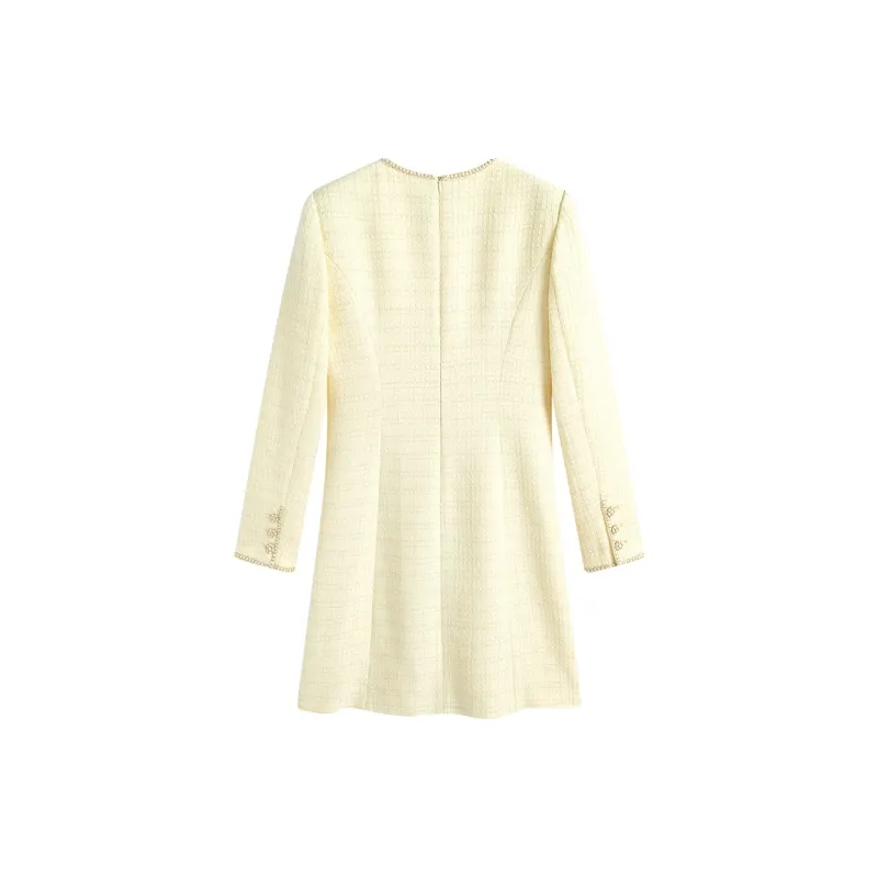 Famanxuan Long Sleeved Dress Women's Doubi Gilded Yellow-1