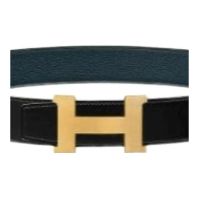 HERMES Double Sided Design, Automatic Buckle Calfskin Leather Belts Men's Black Width 3.8cm-1