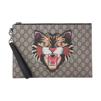 GUCCI Artificial Leather Clutch Men's Ebony & Black