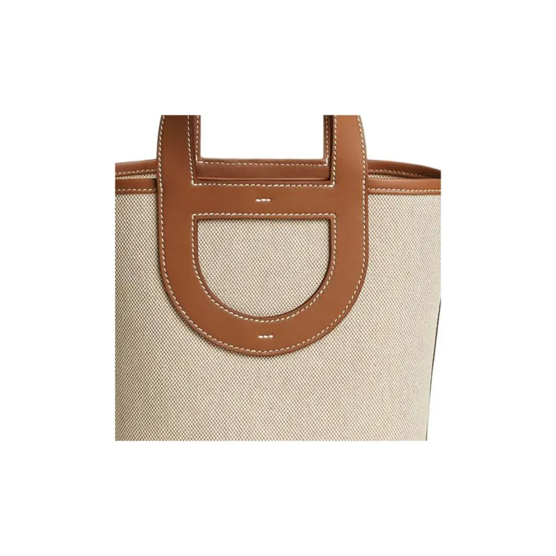 HERMES In The Loop Canvas With Swift Calfskin Basket Bag Pig Nose Bucket Bag Handbag Women's Light Beige-2