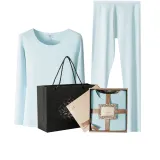 Women's Crew Neck Clothing Sets (Vanilla Green) German Fleece Heat/Seamless High Elastic/3A Antibacterial