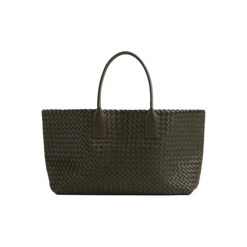 Bottega attracted Lambskin Tote Bag Shopping Bag Handbag Medium Size Women's Khaki