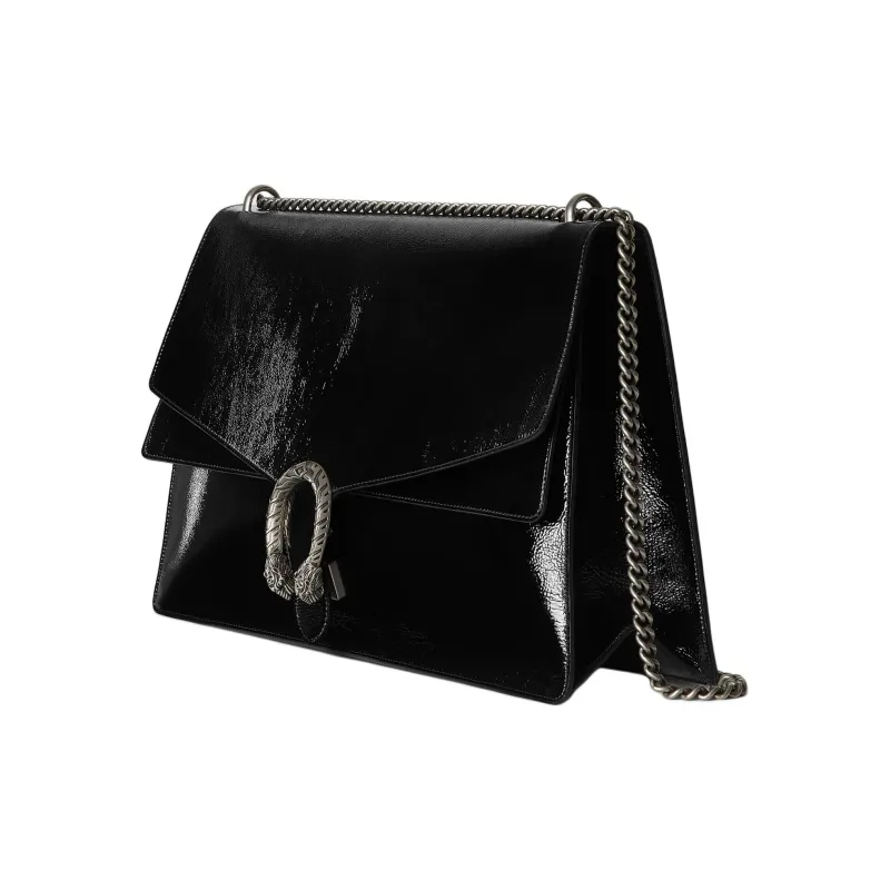 GUCCI Dionysus Patent Leather Crossbody Bag, Shoulder Bag Large Size Women's Black-1