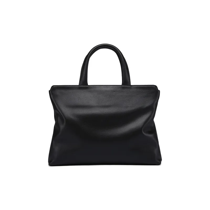 PULUWIRR Cow Leather Briefcases Handbags Regular Unisex Black-0