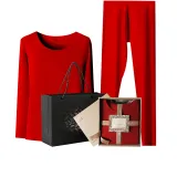 Women's Crew Neck Clothing Sets (Red) German Fleece Heat/Seamless High Elastic/3A Antibacterial