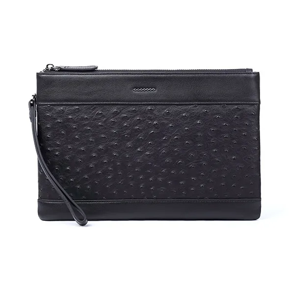 PESASRIE Genuine Leather Top Grain Cow Leather Handheld Envelope Bag Regular Men's Black-2