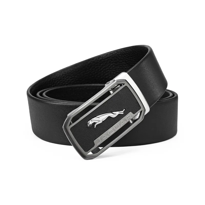 JAGUAR Fashion Business Men's Genuine Leather Automatic Buckle Cow Leather Belt Pants Men's Black Width 3.4cm-0