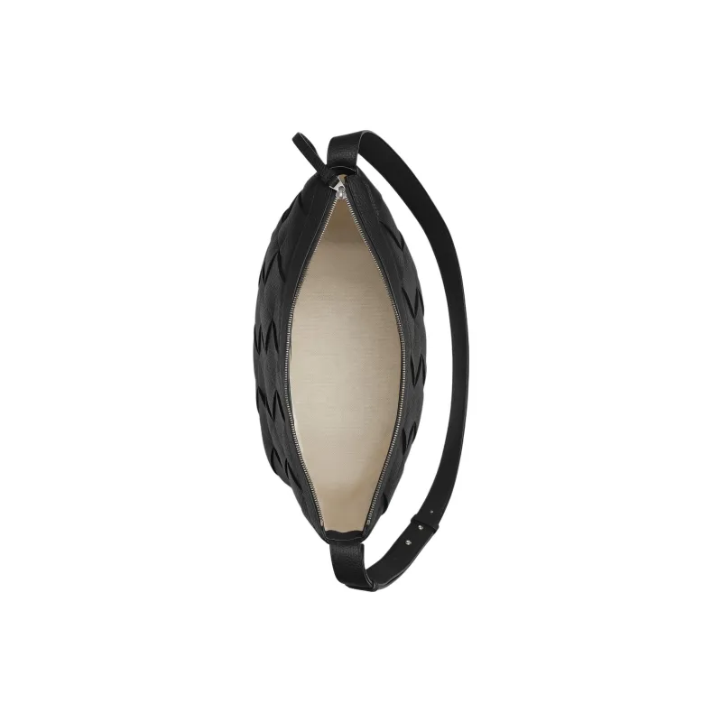 Bottega Veneta Grained Intreccio Leather Patchwork Calfskin Hobo Bag Shoulder Crossbody Men's Black-2