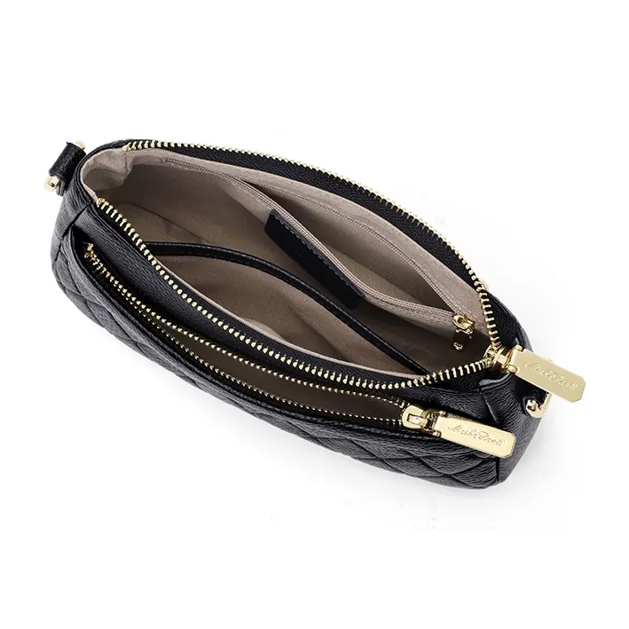 MashaLanti Cow Leather With Synthetic Leather Diamond Pattern Bag, Shoulder Bag, Crossbody Bag Women's Black-4