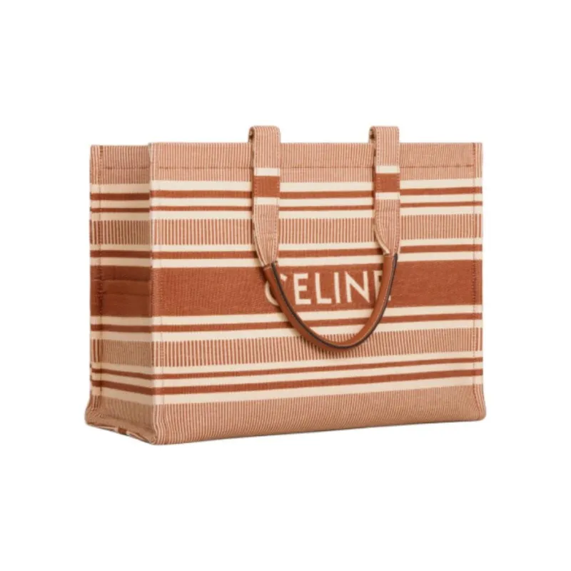 CELINE Cabas Thais Fabric With Cow Leather Tote Bag, Shopping Bag, Handbag Tubas Women's Ochre-1