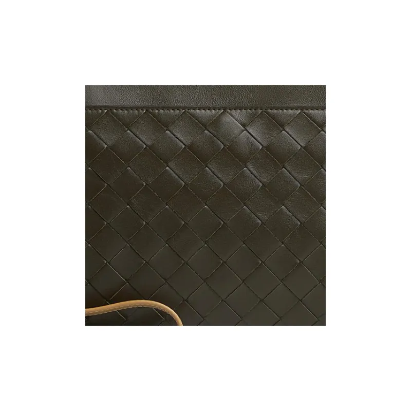 Bottega Veneta Calfskin Clutch Men's Khaki & Deep Praline-4