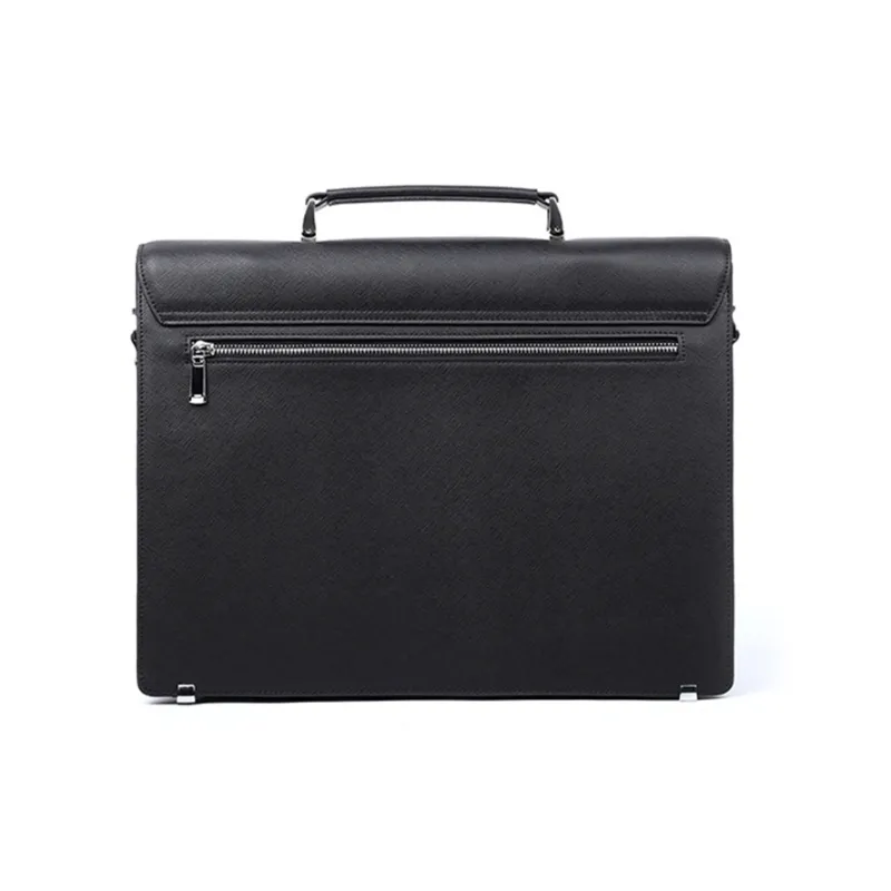PULUWIRR Cow Leather Handbag Business Casual Regular Unisex Black-3