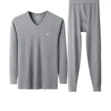 Men's V-Neck Clothing Sets (Light Gray) 100% cotton Antibacterial/Brushed for Warmth