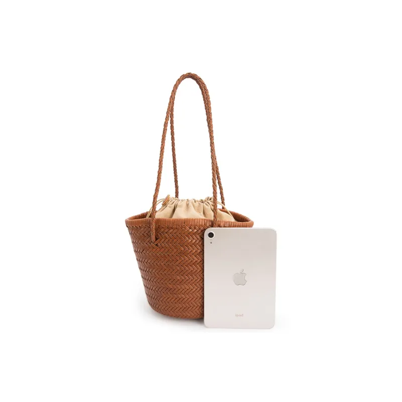 VENOF Vintage Genuine Cow Leather Lazy Hand Woven Bucket Bag, Shoulder Bag Women's Brown-1