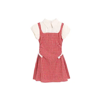 / Short Sleeved Dresses Women's Red Plaid