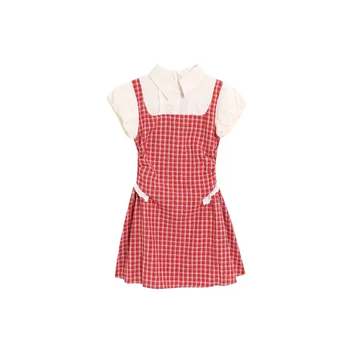 HAPG Short-Sleeved Dresses Women's Red Plaid