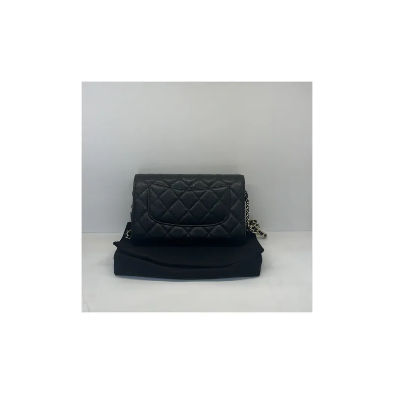 CHANEL WOC Leather With Litchi Grain Calfskin Shoulder Bag, Crossbody Bag Women's Black-5