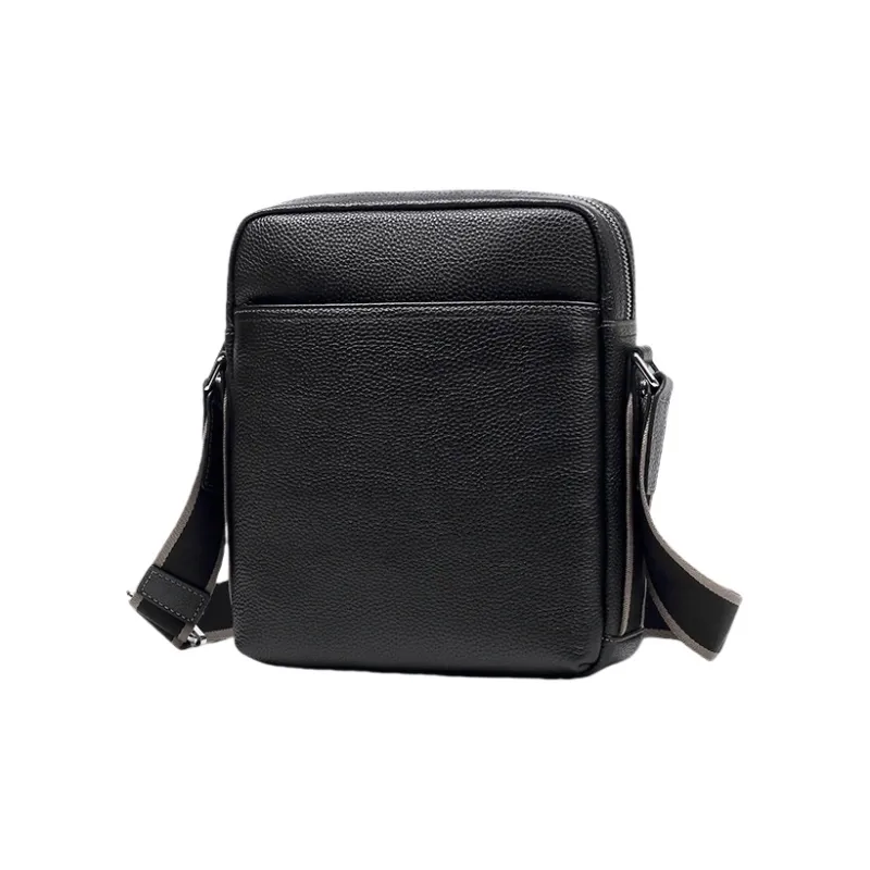 PESASRIE Top Grain Cow Leather Crossbody Bag Messenger Bag Men's Black-1