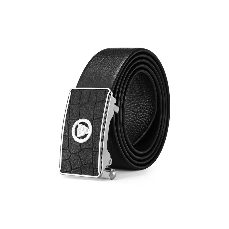 JAGUAR Advanced Men's Versatile Automatic Buckle Genuine Leather Cow Leather Leather Belts Men's Black Width 3.4cm-0