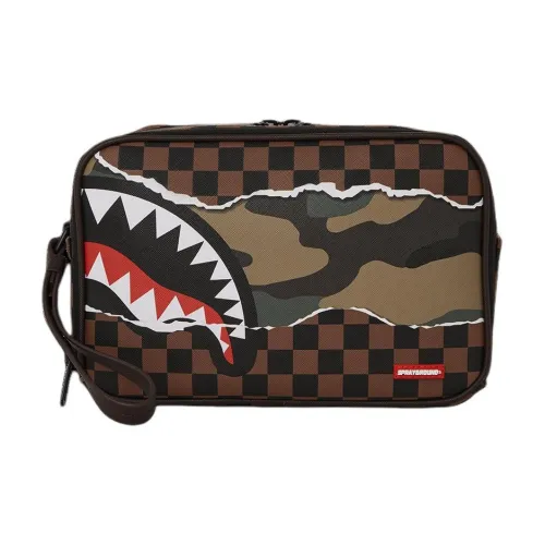 SPRAYGROUND Artificial Leather Toiletry Bag Unisex Brown Black