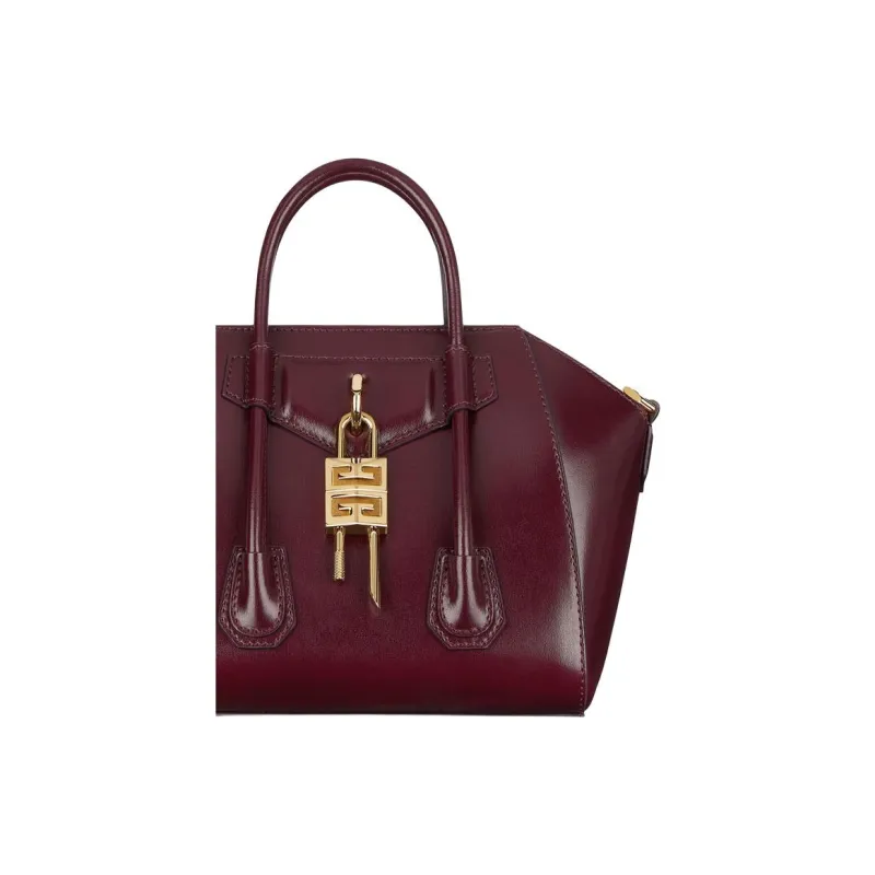 Givenchy Mini Antigona Lock Bag In Box Leather Oxblood Red-4