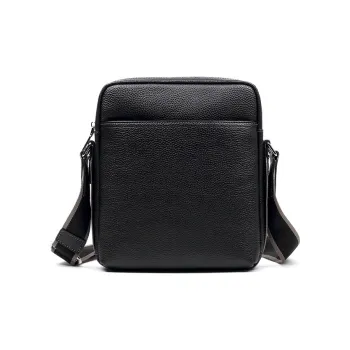 PESASRIE Top Grain Cow Leather Crossbody Bag Messenger Bag Men's Black