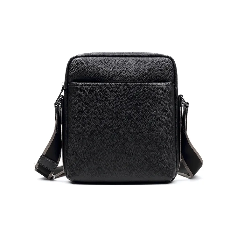 PESASRIE Top Grain Cow Leather Crossbody Bag Messenger Bag Men's Black-0