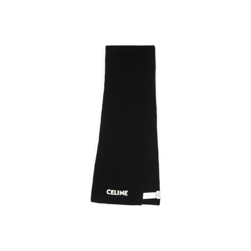 CELINE Wool Knit Scarves Men's Black-0