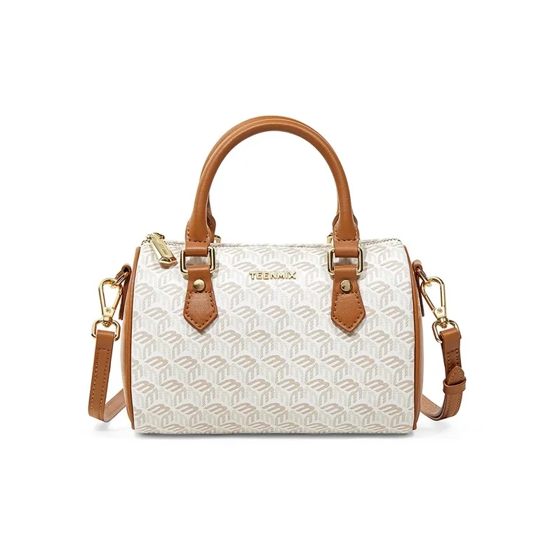 Teenmix PVC Bonded Fiber Synthetic Leather Boston Bag Handbag Pillow Bag Shoulder Bag Crossbody Bag Women's Brown/Gray-1