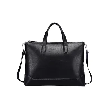 PULUWIRR Cow Leather Briefcase Regular Unisex Black