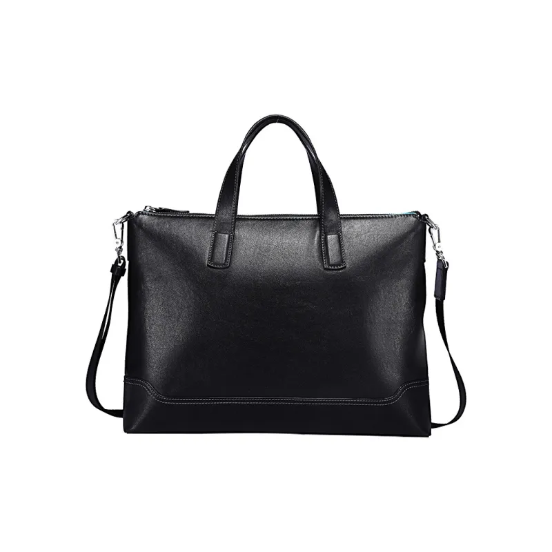 PULUWIRR Cow Leather Briefcase Regular Unisex Black-0