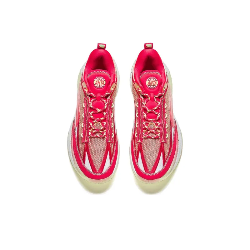 Anta Instantaneous 1 Cushioning Wear-Resistant Low-Top Basketball Shoes Men's Red Pink White-3