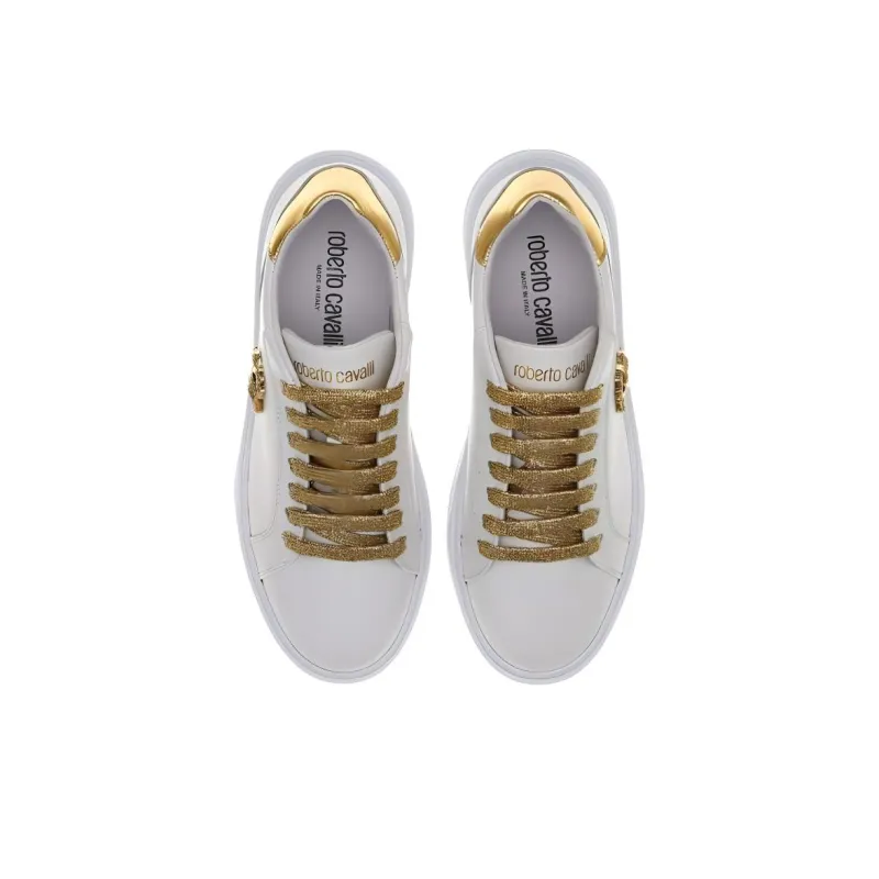 Roberto Cavalli Monogram RC Low-Top Skateboard Shoes Women's White Gold-4