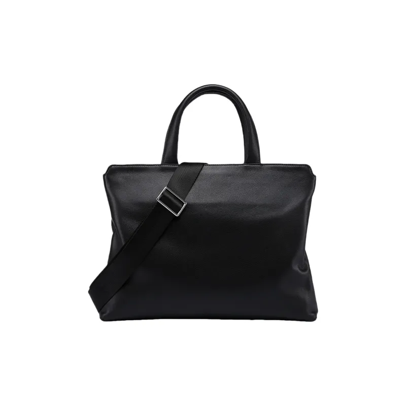 PULUWIRR Cow Leather Briefcases Handbags Regular Unisex Black-4