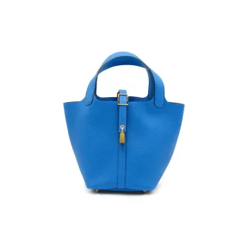 HERMES Picotin Lock Clemence Bullock Leather Basket Bag Handbag Bucket Bag Women's I7 Bleu Zellige Mosaic Blue