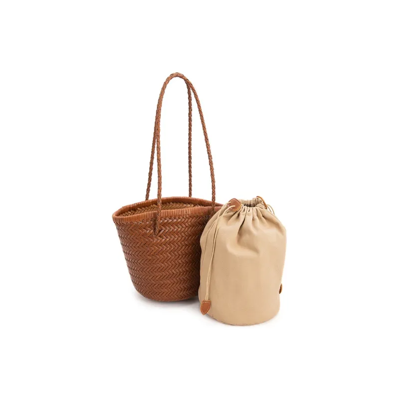 VENOF Vintage Genuine Cow Leather Lazy Hand Woven Bucket Bag, Shoulder Bag Women's Brown-3