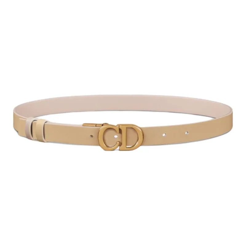 DIOR Emblem Design Smooth Buckle Leather Belts Women's Pink/Brown Width  2cm-1