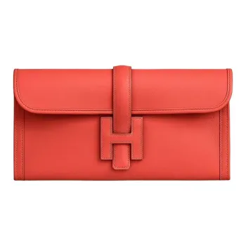 HERMES Jige Elan Swift Calfskin Clutch Women's Orange