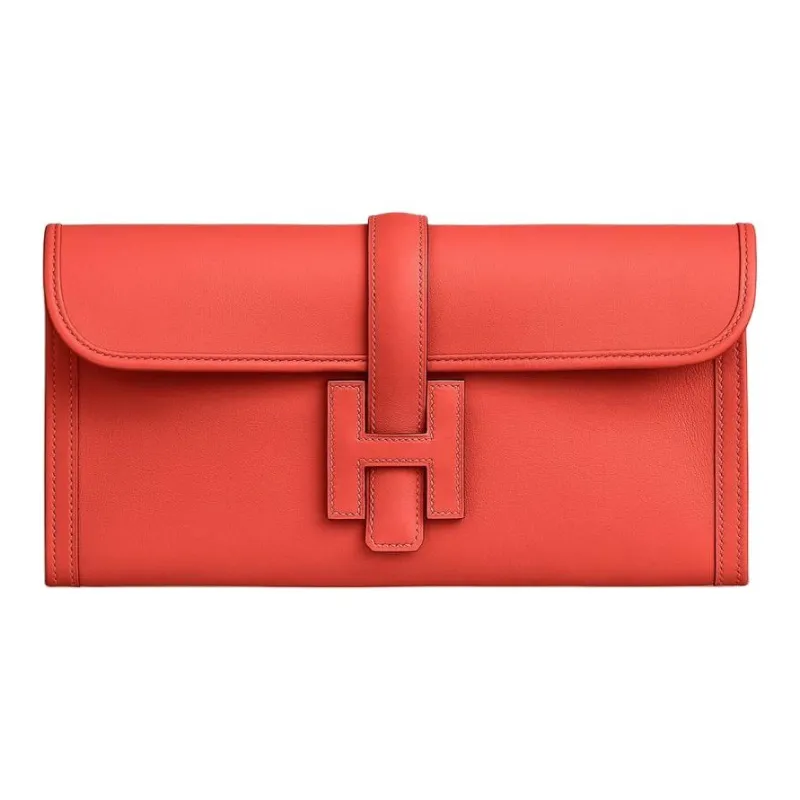 HERMES Jige Elan Swift Calfskin Clutch Women's Orange-0