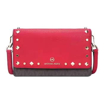 MICHAEL KORS Jet Set Charm Cow Leather Detail Shoulder Bag, Crossbody Bag Trumpets Women's Red/Brown