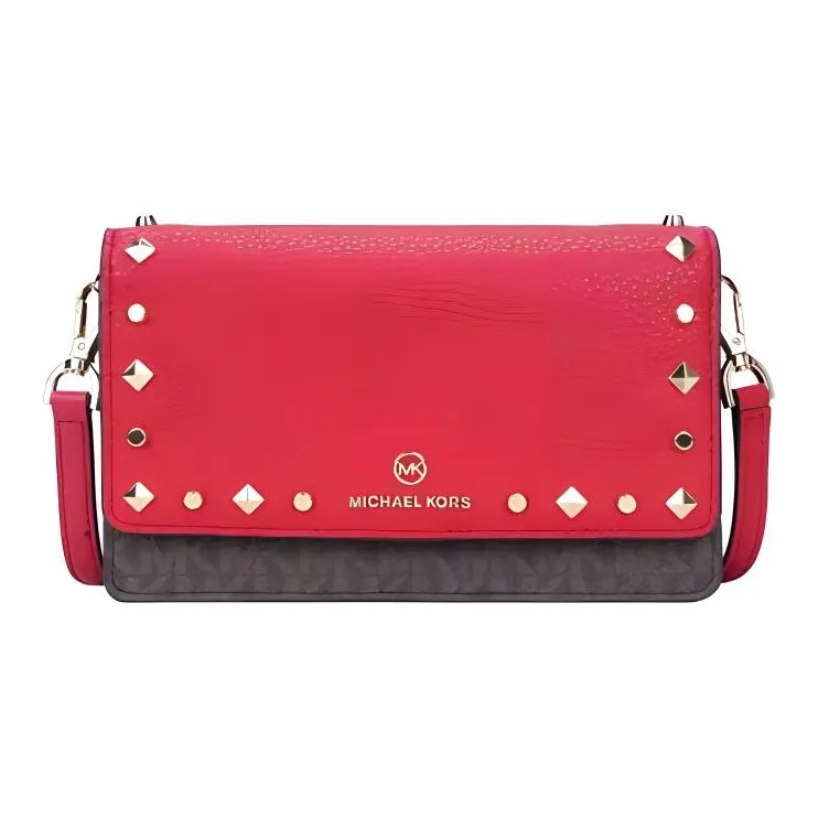 MICHAEL KORS Jet Set Charm Cow Leather Detail Shoulder Bag, Crossbody Bag Trumpets Women's Red/Brown-0