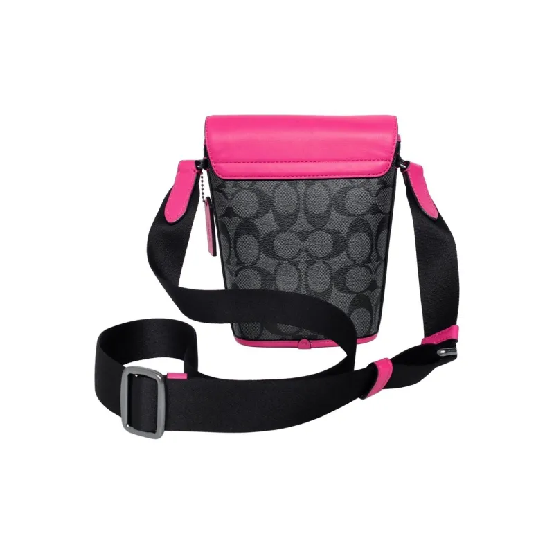 COACH Track Canvas With Leather Shoulder Bag, Crossbody Bag Mini Men's Charcoal Gray & Vibrant Pink-3