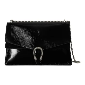 GUCCI Dionysus Patent Leather Crossbody Bag, Shoulder Bag Large Size Women's Black