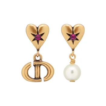 DIOR Metal Artificial Pearl Crystal Earrings Women's Gold