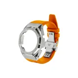 Vintage Silver Steel Case+Orange Fluoroelastomer Strap+Silver Butterfly Clasp